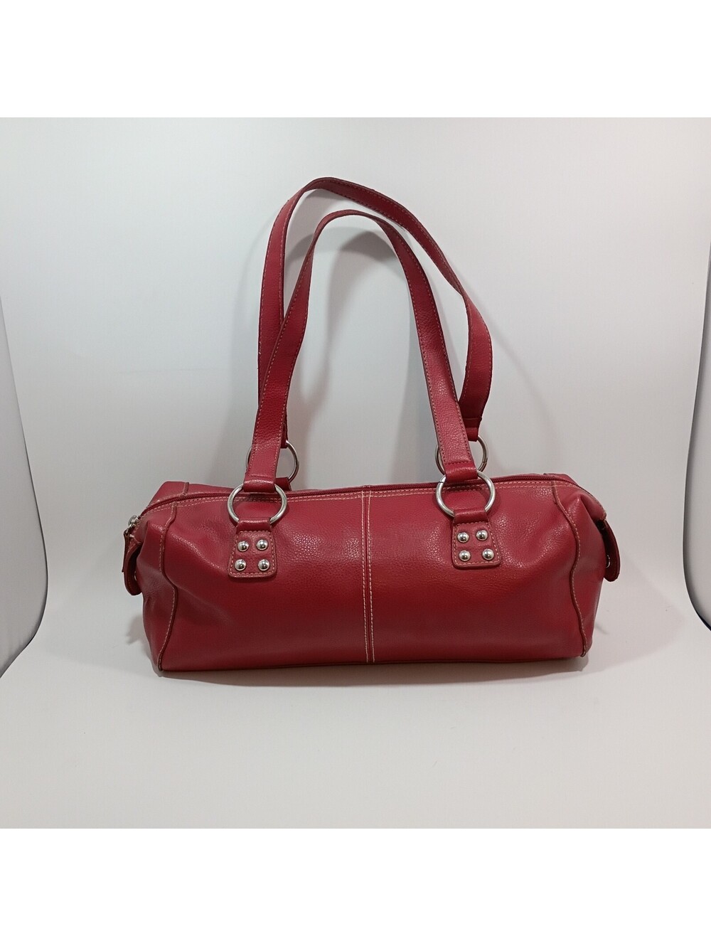 Vintage Worthington Red Handbag Barrel Satchel Purse Shoulder Bag